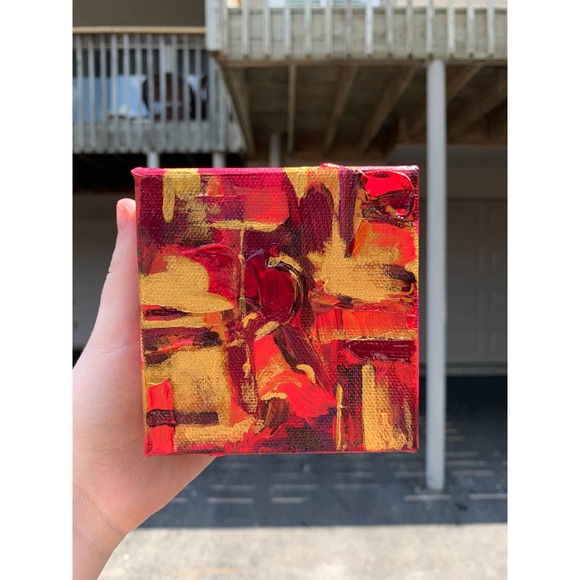 Handmade Maroon & Gold Mini Original Painting, Mini Canvas Painting, Office Art - Picture 4 of 5